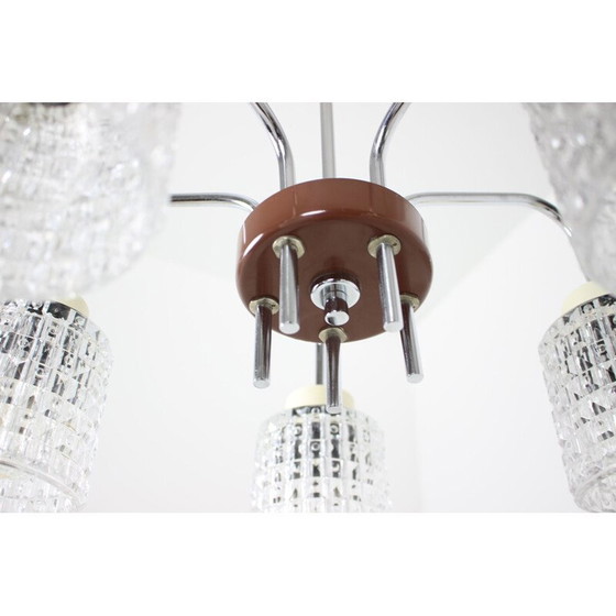 Image 1 of Vintage glass and metal chandelier by Lidokov repoli, Czechoslovakia 1960