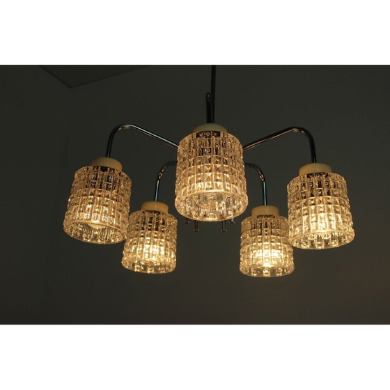 Image 1 of Vintage glass and metal chandelier by Lidokov repoli, Czechoslovakia 1960