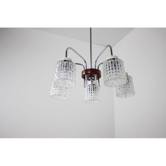 Image 1 of Vintage glass and metal chandelier by Lidokov repoli, Czechoslovakia 1960