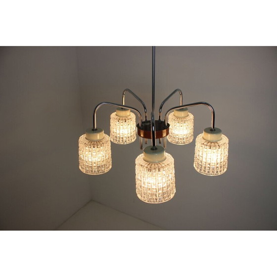 Image 1 of Vintage glass and metal chandelier by Lidokov repoli, Czechoslovakia 1960