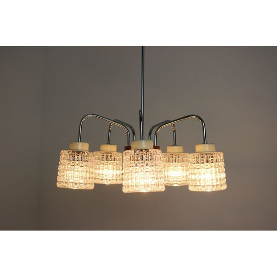 Image 1 of Vintage glass and metal chandelier by Lidokov repoli, Czechoslovakia 1960