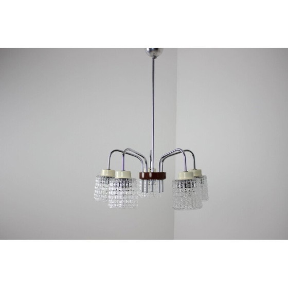 Image 1 of Vintage glass and metal chandelier by Lidokov repoli, Czechoslovakia 1960