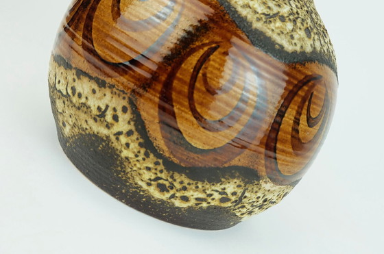 Image 1 of duemler & breiden VASE fat lava squiggle pattern shades of brown and beige 1960s