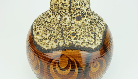 Image 1 of duemler & breiden VASE fat lava squiggle pattern shades of brown and beige 1960s