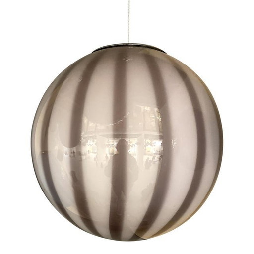 Contemporary Brown And Milky-White Sphere Pendant In Murano Glass