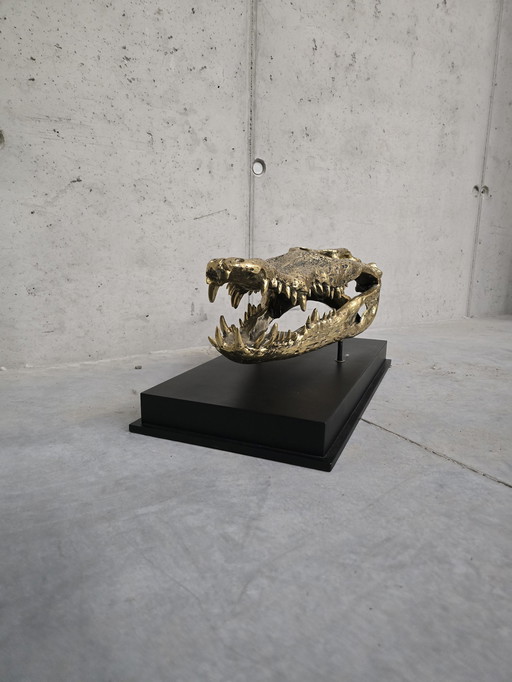 Saltwater Crocodile Skull In Bronze On Custom Stand