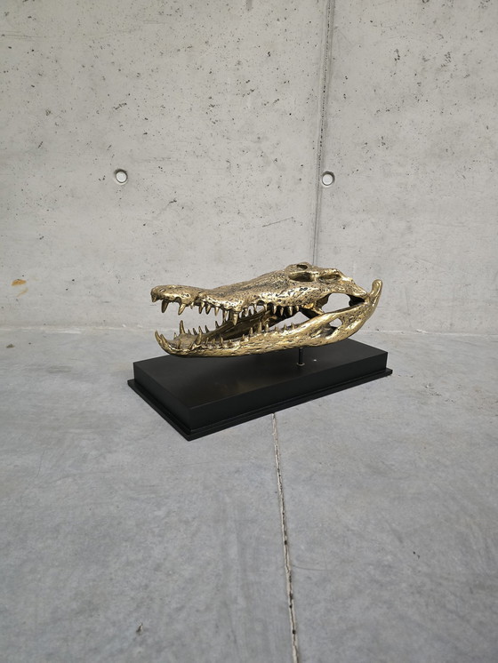 Image 1 of Saltwater Crocodile Skull In Bronze On Custom Stand