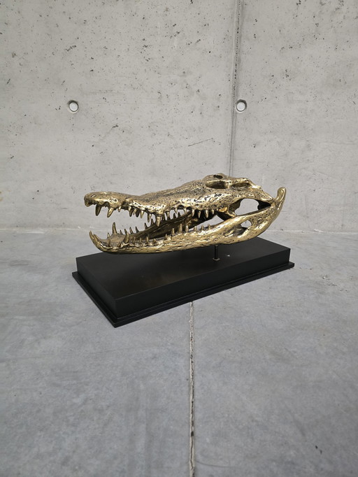 Saltwater Crocodile Skull In Bronze On Custom Stand