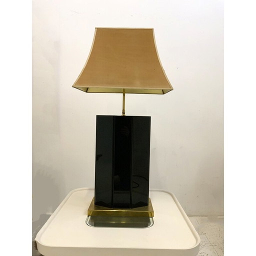 Vintage black marble and brass floor lamp, 1970