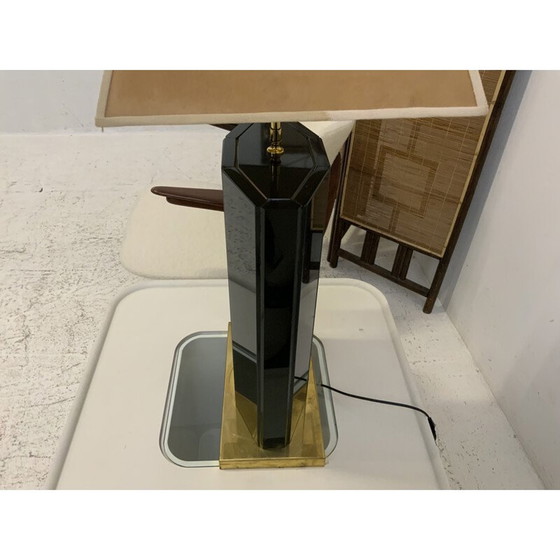 Image 1 of Vintage black marble and brass floor lamp, 1970