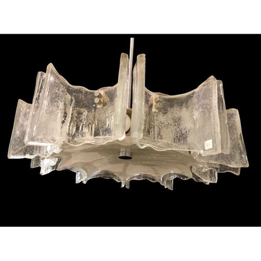 Vintage glass chandelier ice Frost by Jt Kalmar, 1970