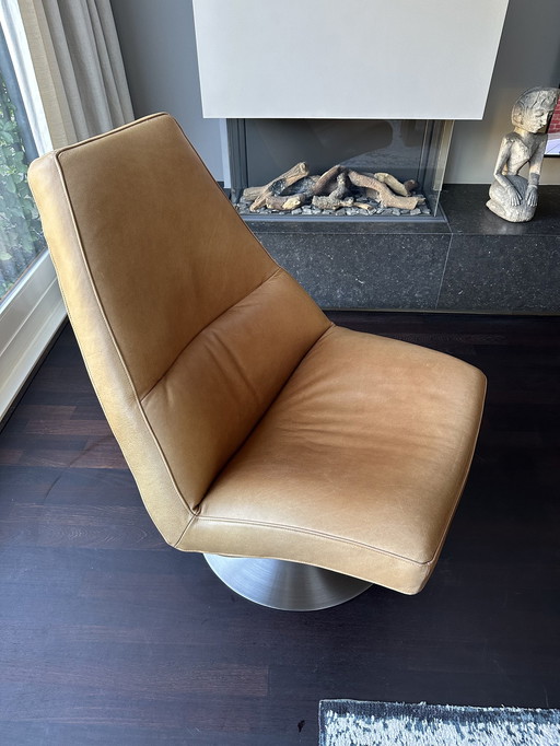 Eijerkamp Leather Swivel Chair With Stainless Steel Base