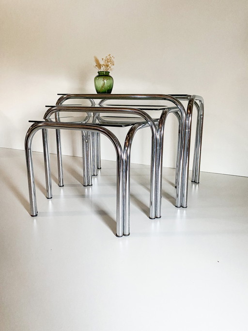 Midcentury chrome mirror set