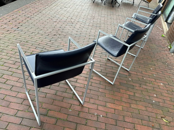 Image 1 of 4x Arco Frame Chairs Blue leather