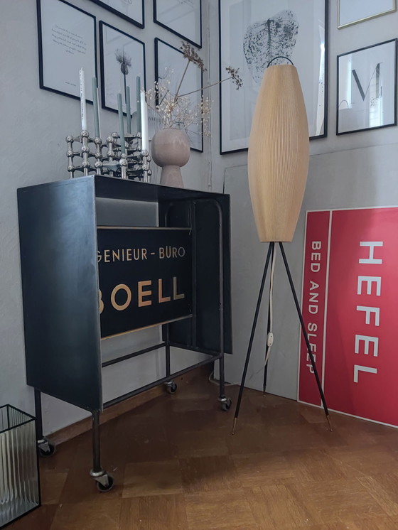 Image 1 of Console, bar trolley, modern industrial, Boell, unique piece, raw steel, rollable, black-gold