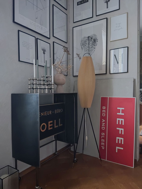 Image 1 of Console, bar trolley, modern industrial, Boell, unique piece, raw steel, rollable, black-gold