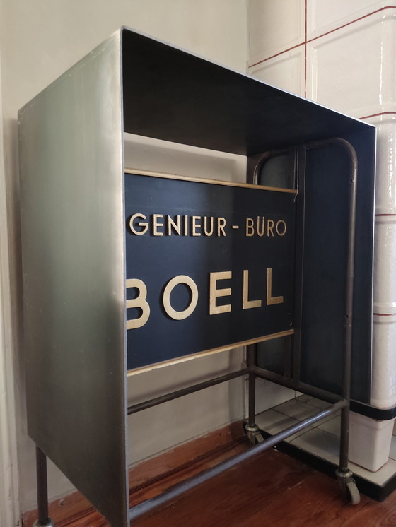 Image 1 of Console, bar trolley, modern industrial, Boell, unique piece, raw steel, rollable, black-gold