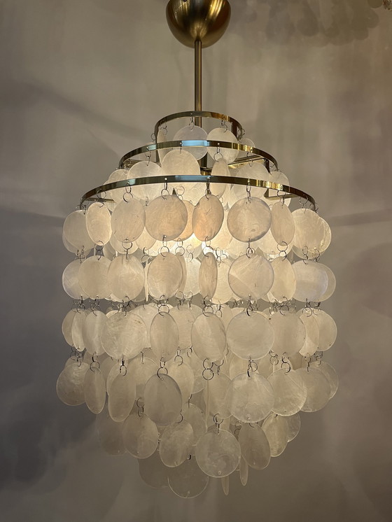 Image 1 of Vintage capiz hanging lamp chandelier shells mother of pearl opaline 