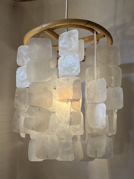 Image 1 of Lampade a sospensione Capiz Vintage Bamboo Pendant Lamp Set di 2