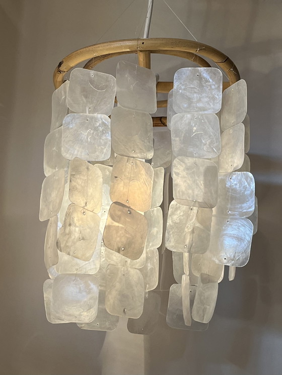 Image 1 of Lampade a sospensione Capiz Vintage Bamboo Pendant Lamp Set di 2