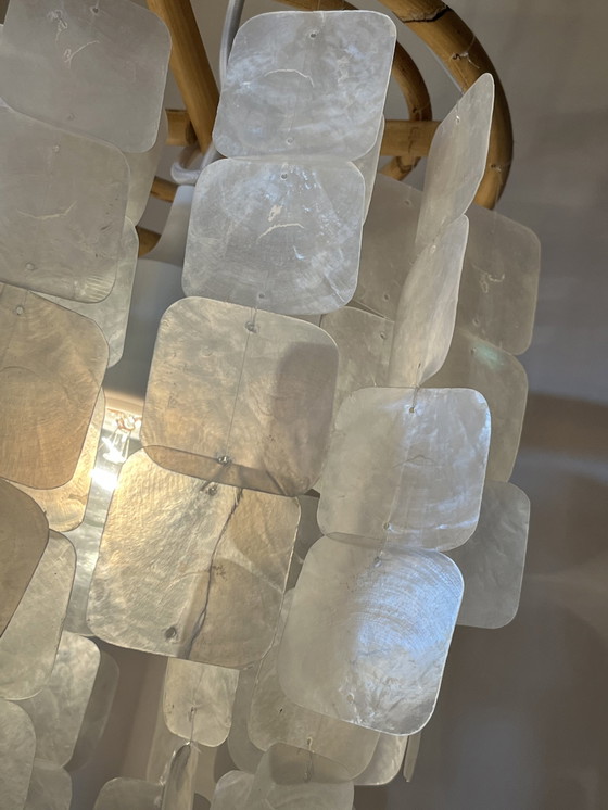 Image 1 of Lampade a sospensione Capiz Vintage Bamboo Pendant Lamp Set di 2