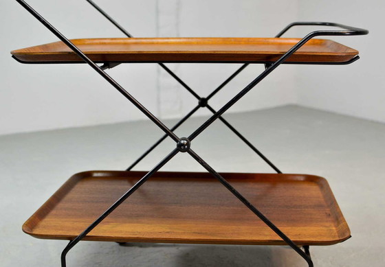 Image 1 of Mid-Century Design Paul Nagel Teak and Steel Teatrolley. Germany, 1950s.