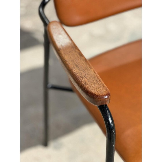 Image 1 of Pair of vintage armchairs in black lacquered metal and oak, France 1950
