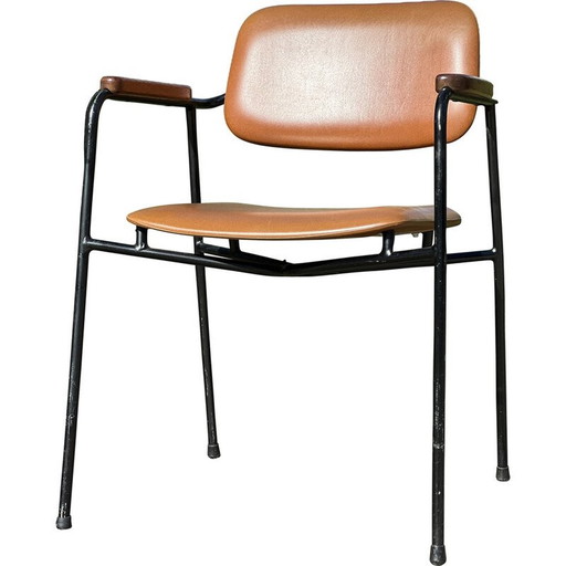 Pareja de sillones vintage en metal lacado negro y roble, Francia 1950