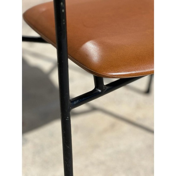 Image 1 of Pair of vintage armchairs in black lacquered metal and oak, France 1950