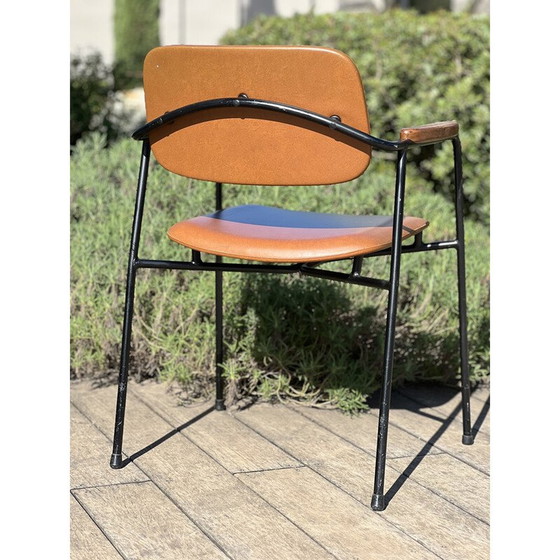 Image 1 of Pair of vintage armchairs in black lacquered metal and oak, France 1950