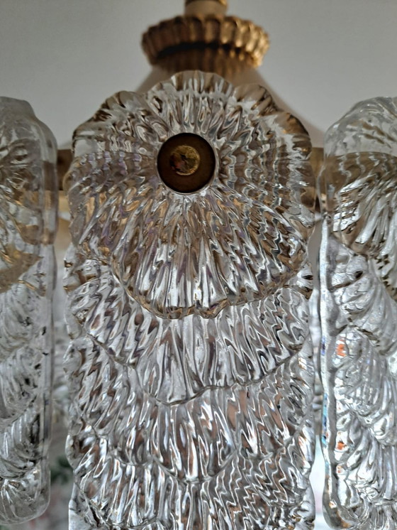 Image 1 of Frosted Ice Pendant Lamp Mid Century