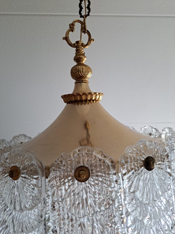 Image 1 of Frosted Ice Pendant Lamp Mid Century