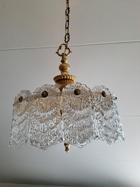 Image 1 of Frosted Ice Pendant Lamp Mid Century