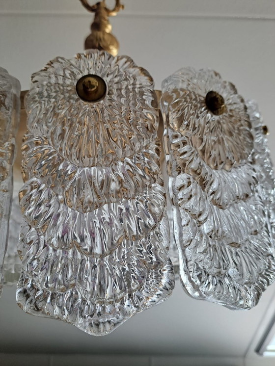 Image 1 of Frosted Ice Pendant Lamp Mid Century