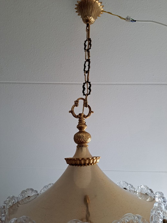 Image 1 of Frosted Ice Pendant Lamp Mid Century