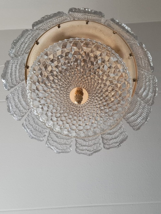 Image 1 of Frosted Ice Pendant Lamp Mid Century