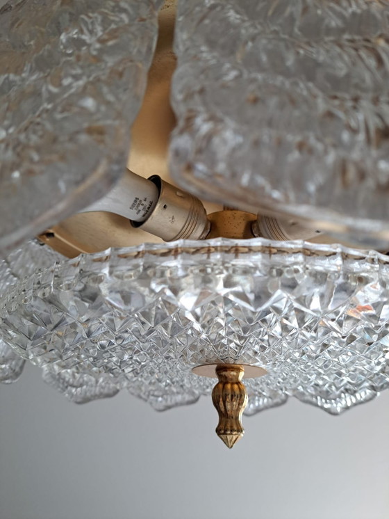 Image 1 of Frosted Ice Pendant Lamp Mid Century