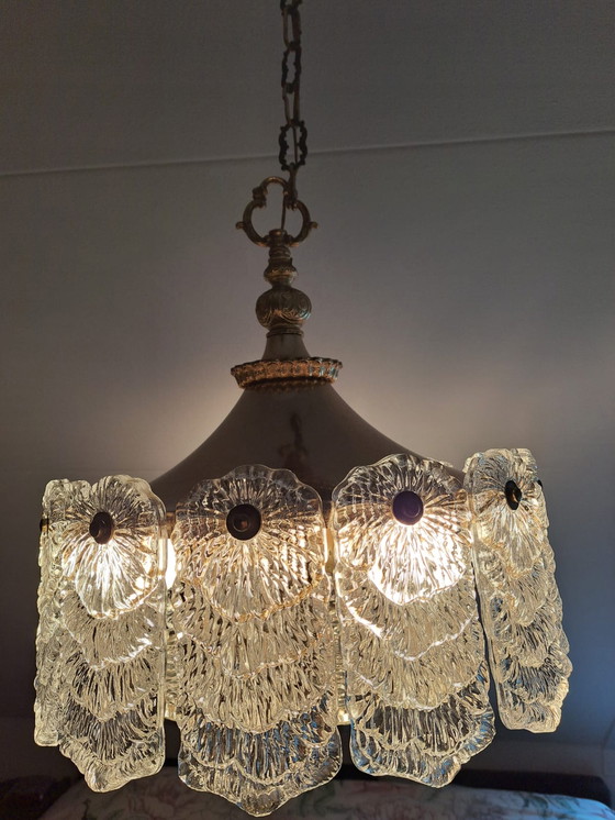 Image 1 of Frosted Ice Pendant Lamp Mid Century