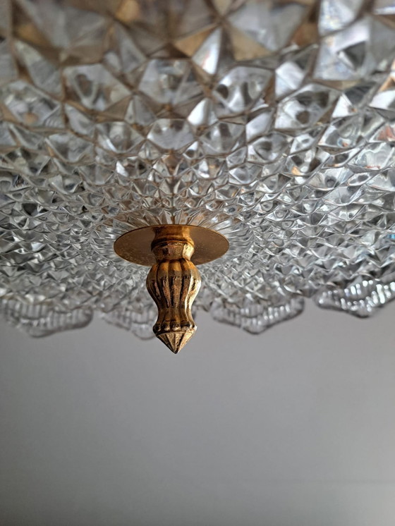 Image 1 of Frosted Ice Pendant Lamp Mid Century