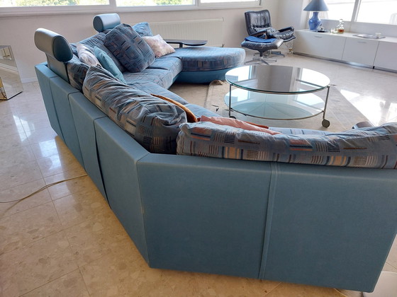 Image 1 of Frighetto Large blue velour elements corner sofa