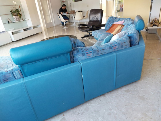 Image 1 of Frighetto Large blue velour elements corner sofa