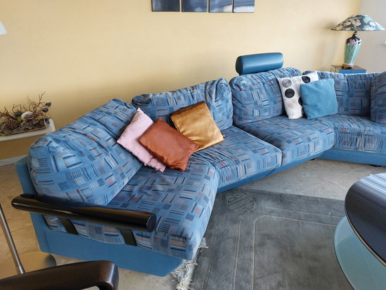 Image 1 of Frighetto Large blue velour elements corner sofa