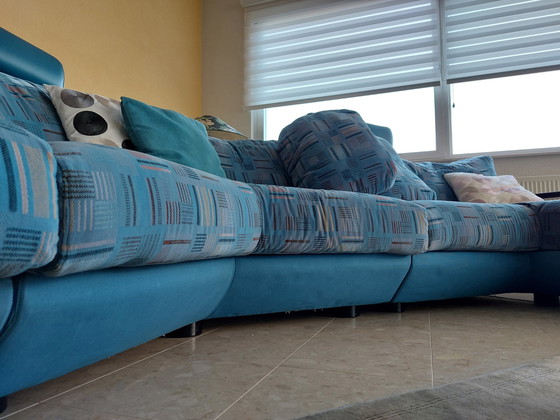 Image 1 of Frighetto Large blue velour elements corner sofa