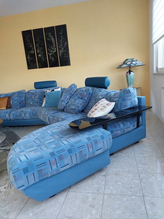 Image 1 of Frighetto Large blue velour elements corner sofa