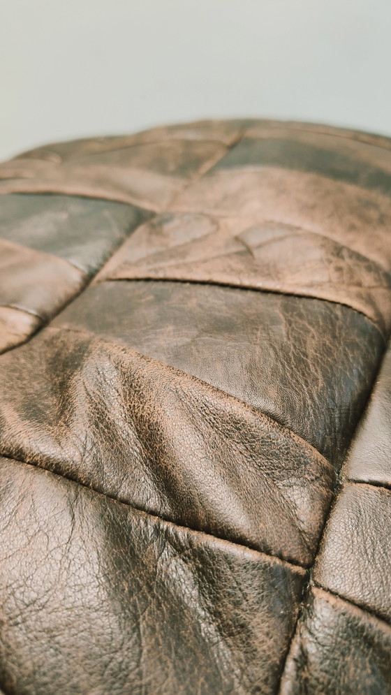Image 1 of Vintage Patchwork Leather Pouf In The Style Of De Sede 1970s