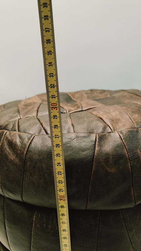 Image 1 of Vintage Patchwork Leather Pouf In The Style Of De Sede 1970s