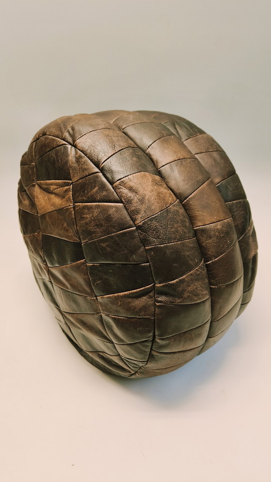 Image 1 of Vintage Patchwork Leather Pouf In The Style Of De Sede 1970s