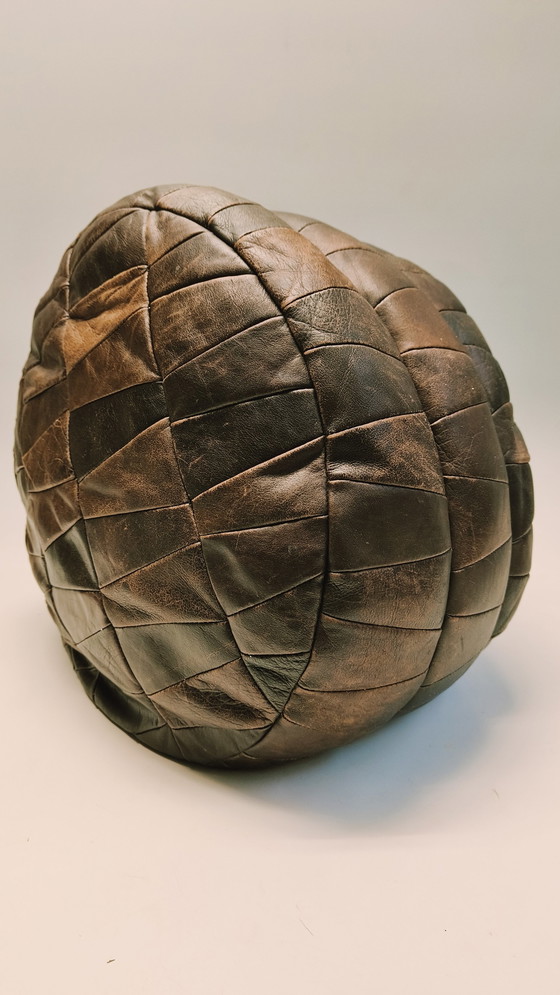 Image 1 of Vintage Patchwork Leather Pouf In The Style Of De Sede 1970s