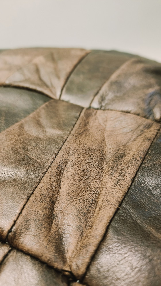 Image 1 of Vintage Patchwork Leather Pouf In The Style Of De Sede 1970s