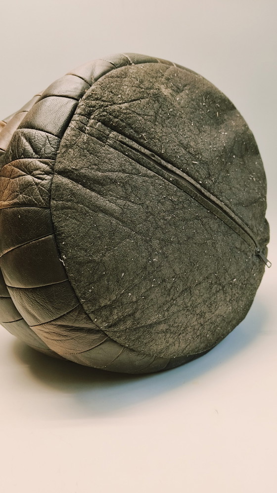Image 1 of Vintage Patchwork Leather Pouf In The Style Of De Sede 1970s